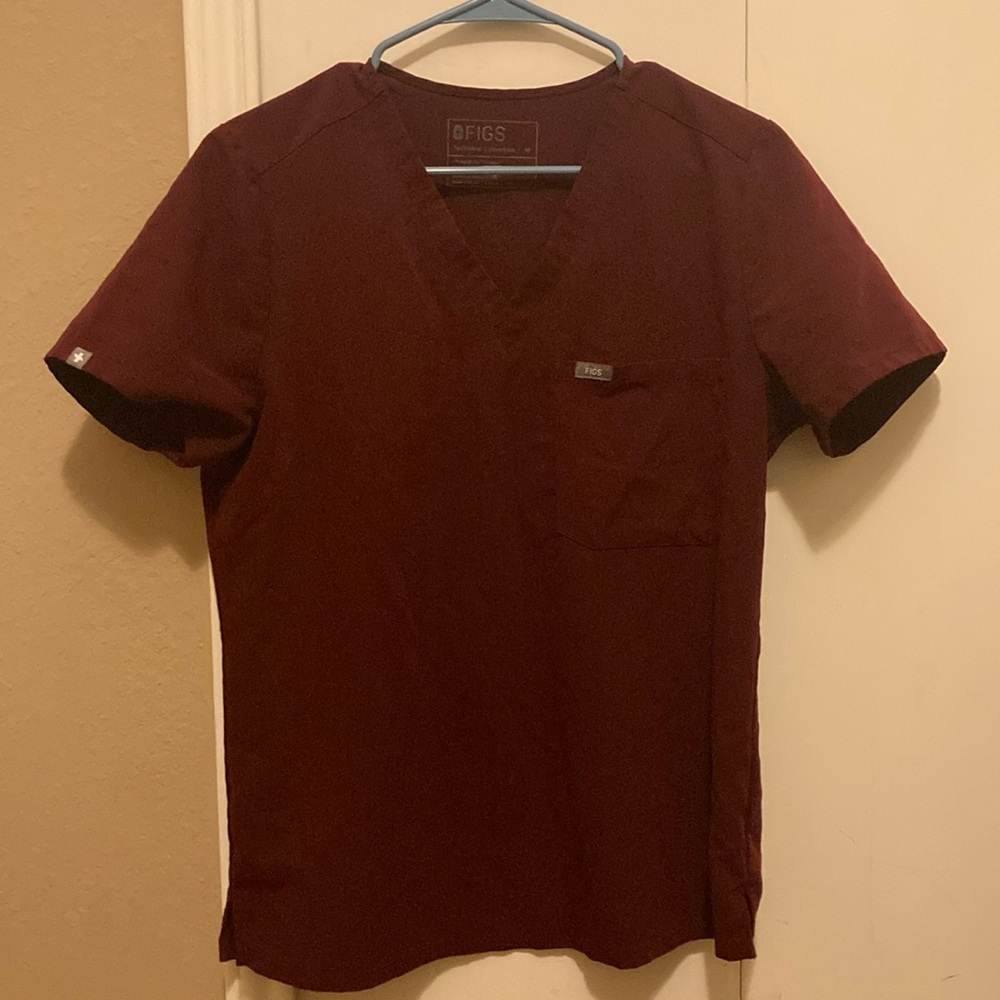 Figs Catarina Scrub Top Women’s Medium Technical Collection V-neck Burgandy